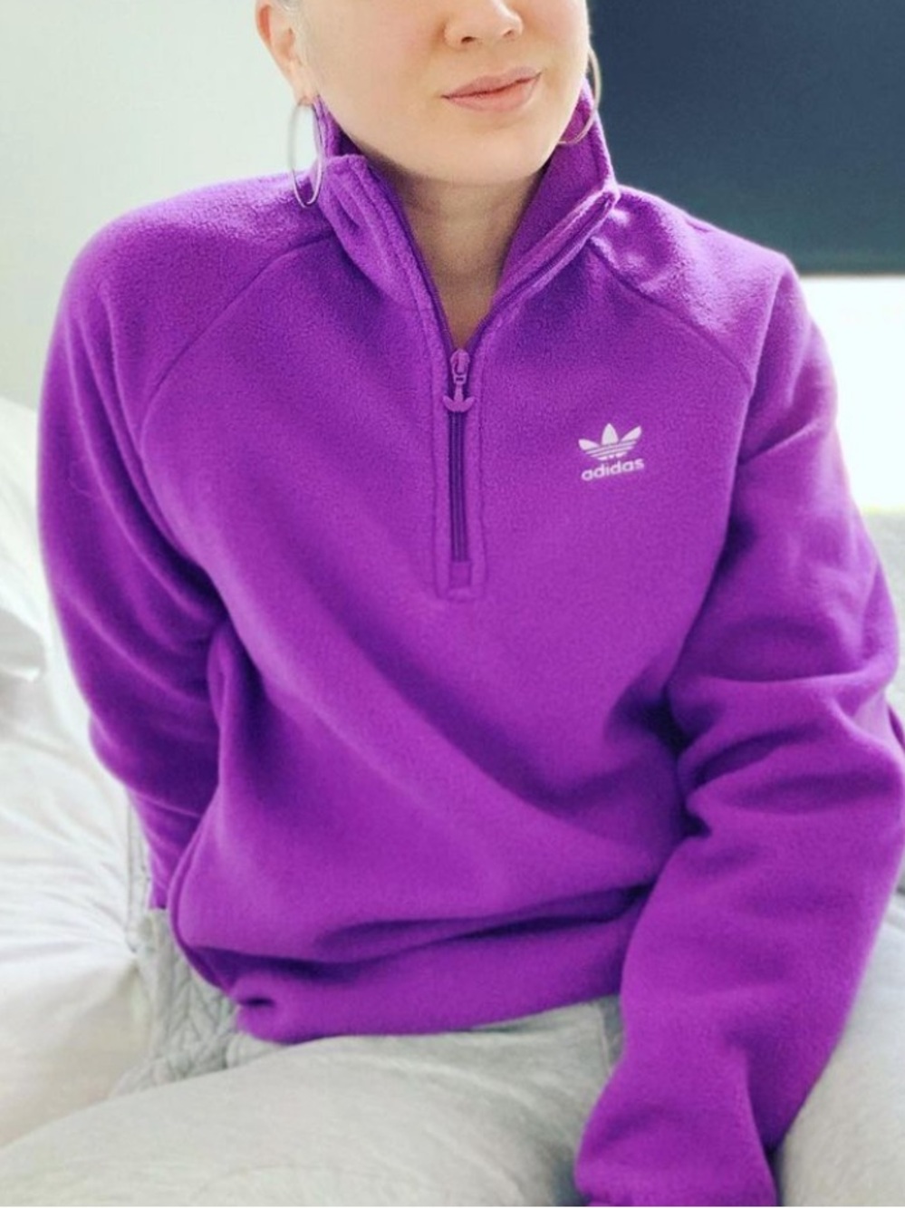 adidas Purple Quarter-Zip Fleece Pullover Small